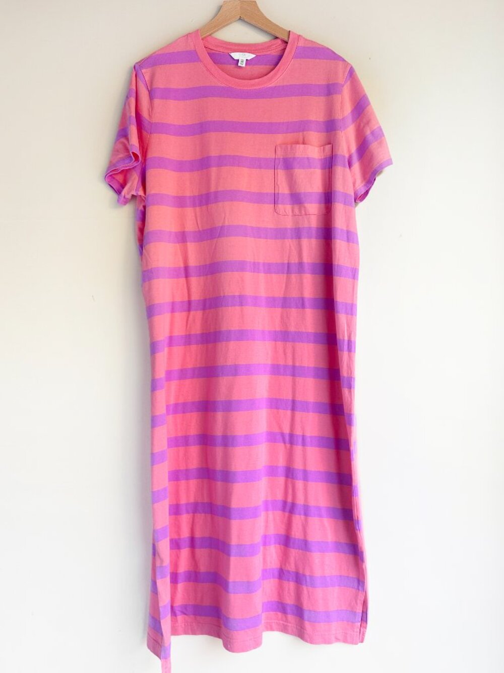 Pink Purple Striped Pocket TShirt Midi Dress Sz XXL